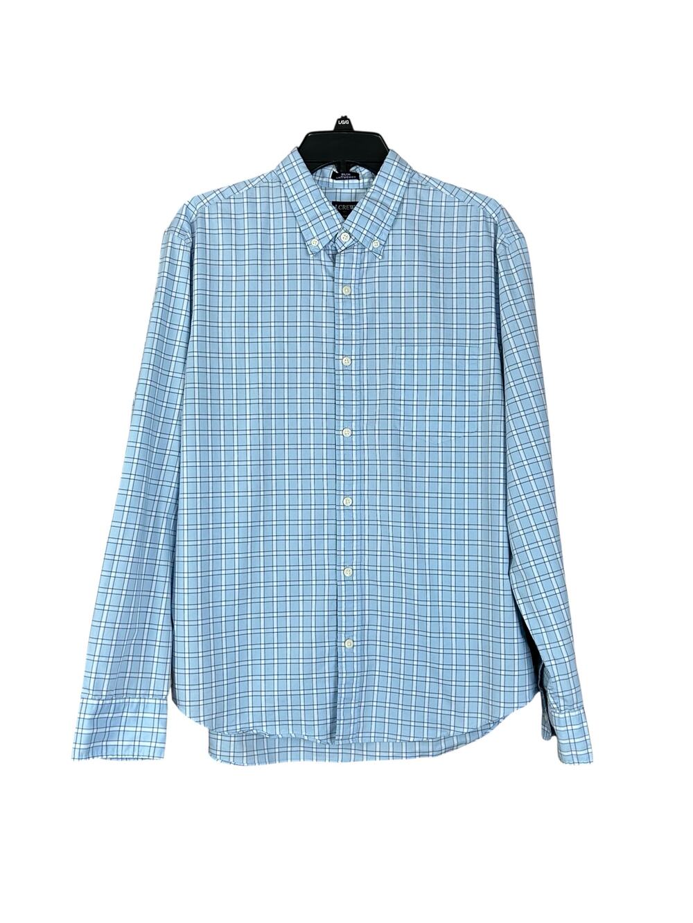 J.Crew Performance Shirt Men Size L Blue White Plaid Slim Untucked Button Down
